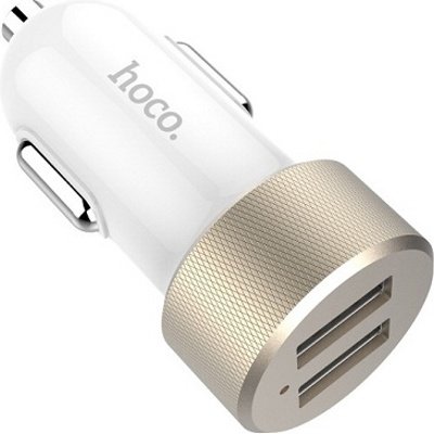 Автомобильное зарядное устройство Hoco 4.8 A с двумя USB выходами белое 