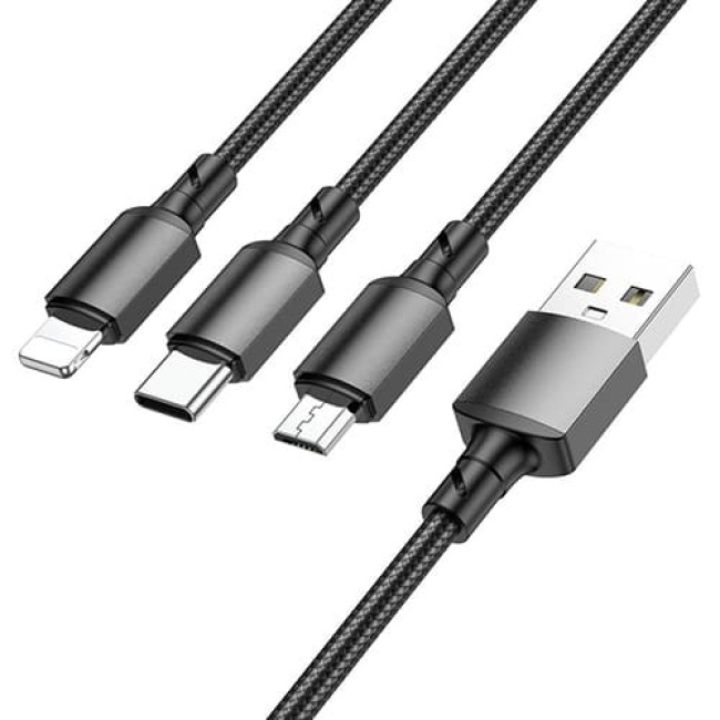 USB кабель Borofone BX72 (Lightning +Type-C+ MicroUSB), длина 1 метр (Черный)