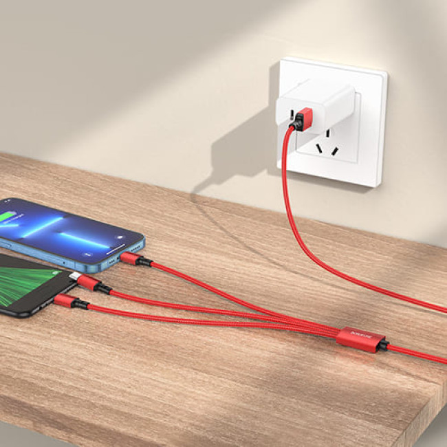 USB кабель Borofone BX72 (Lightning +Type-C+ MicroUSB), длина 1 метр (Красный)