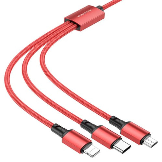 USB кабель Borofone BX72 (Lightning +Type-C+ MicroUSB), длина 1 метр (Красный)