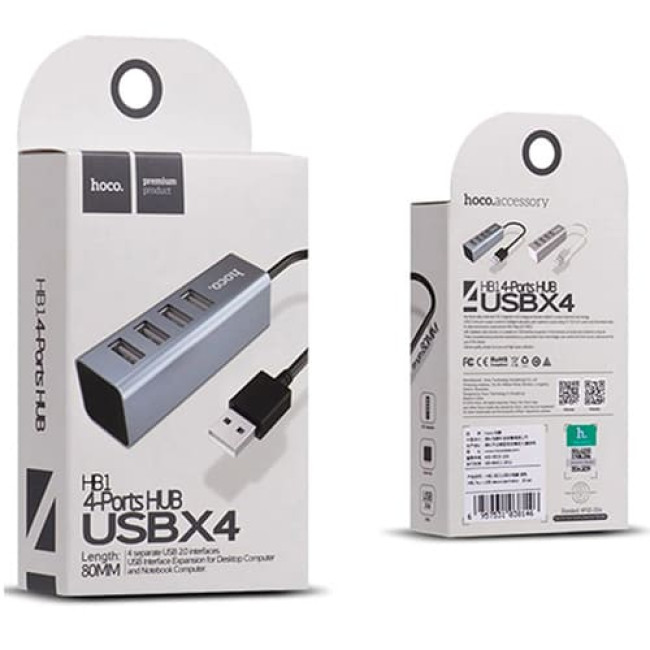 USB-хаб Hoco HB1 4 USB 2.0 (Серый)