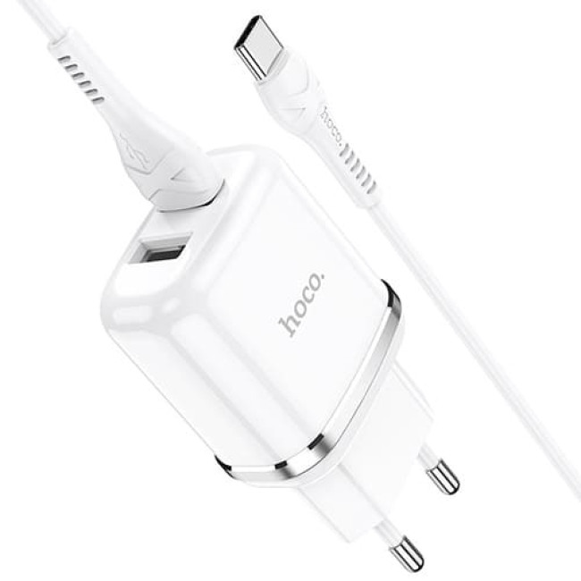 Зарядное устройство Hoco N4 2 USB 2.4A + Type-C кабель (Белый)