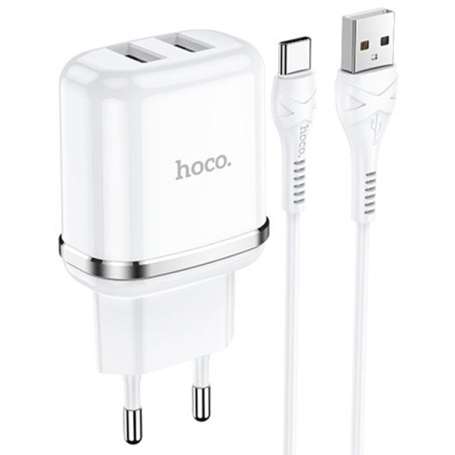 Зарядное устройство Hoco N4 2 USB 2.4A + Type-C кабель (Белый) - фото