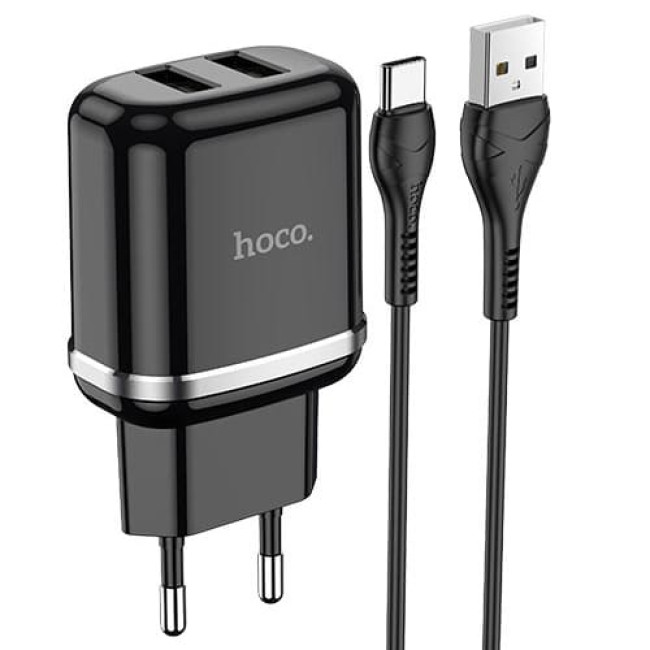 Зарядное устройство Hoco N4 Aspiring 2 USB 2.4A + Type-C кабель (Черный)