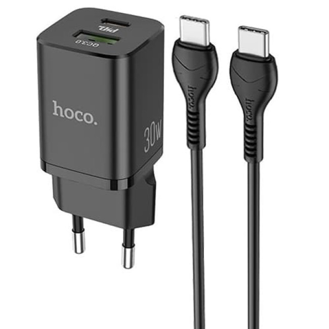 Зарядное устройство Hoco N13 Type-C PD30W QC3.0 + кабель Type-C - Type-C (Черный)