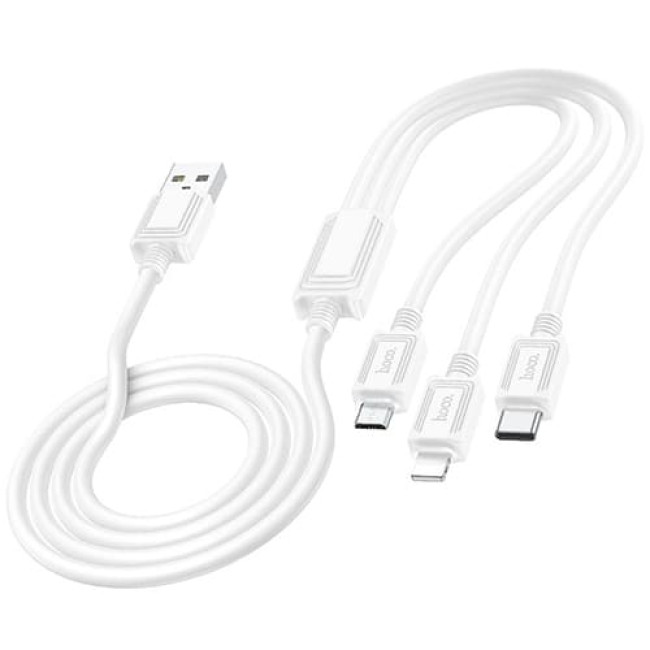 USB кабель Hoco X74 Lightning + MicroUSB + Type-C, длина 1 метр (Белый) - фото