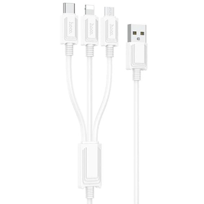 USB кабель Hoco X74 Lightning + MicroUSB + Type-C, длина 1 метр (Белый) - фото2