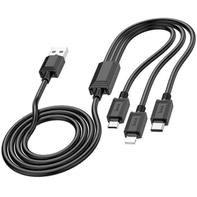 USB кабель Hoco X74 Lightning + MicroUSB + Type-C, длина 1 метр (Черный)