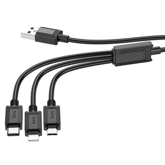 USB кабель Hoco X74 Lightning + MicroUSB + Type-C, длина 1 метр (Черный)