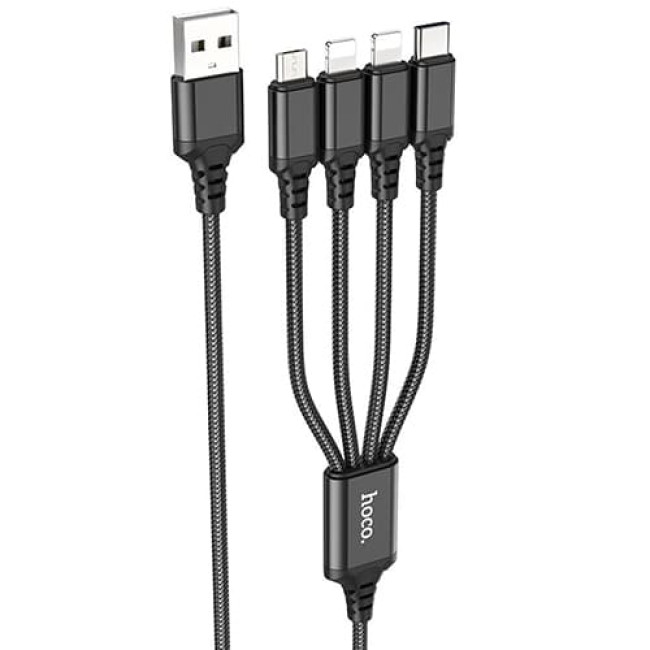 USB кабель Hoco X76 Super Lightning x 2+ MicroUSB + Type-C, длина 1 метр (Черный)