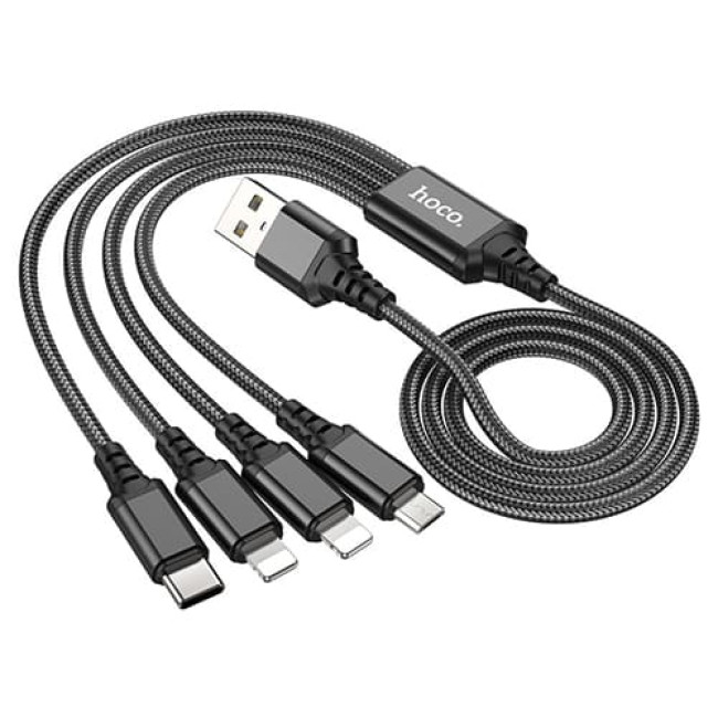 USB кабель Hoco X76 Super Lightning x 2+ MicroUSB + Type-C, длина 1 метр (Черный) - фото3