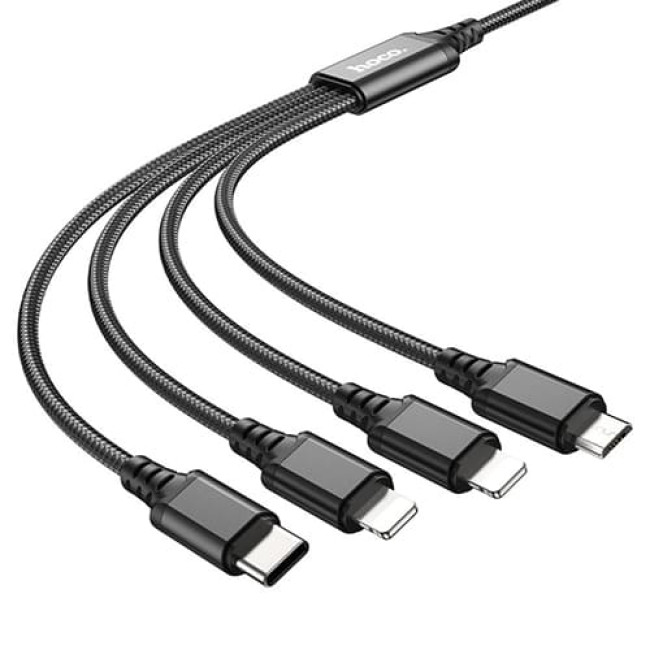 USB кабель Hoco X76 Super Lightning x 2+ MicroUSB + Type-C, длина 1 метр (Черный) - фото4