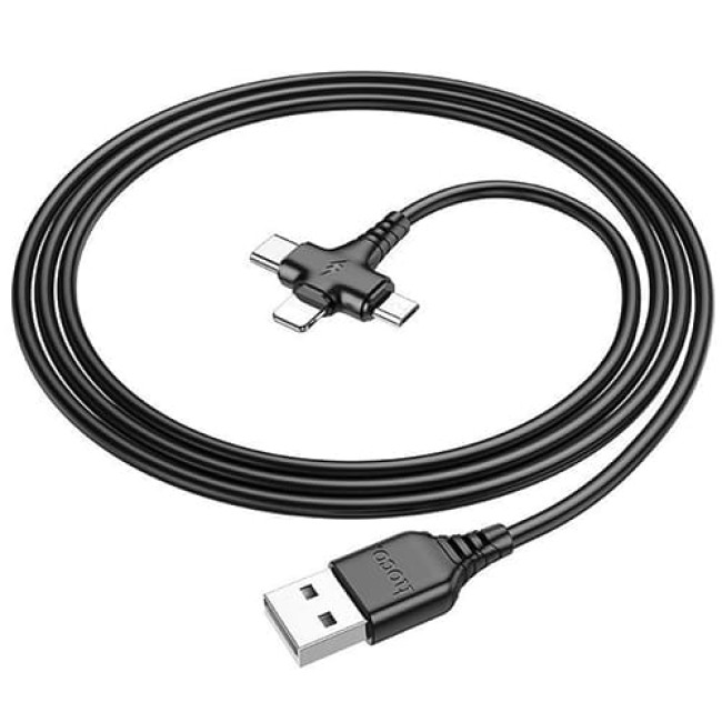 USB кабель Hoco X77 Lightning + MicroUSB + Type-C, длина 1 метр (Черный)