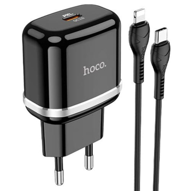Зарядное устройство Hoco N24 Victorious Type-C PD20W + кабель Type-C - Lightning (Черный)