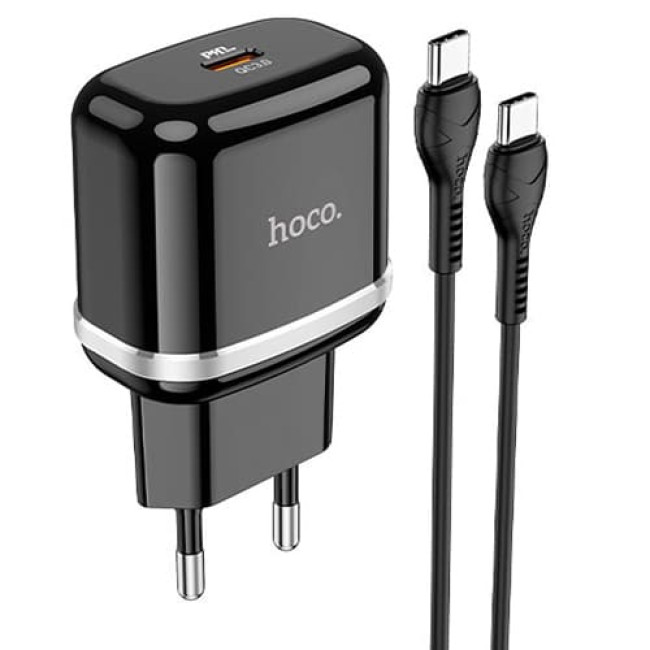 Зарядное устройство Hoco N24 Victorious Type-C PD20W + кабель Type-C - Type-C (Черный)