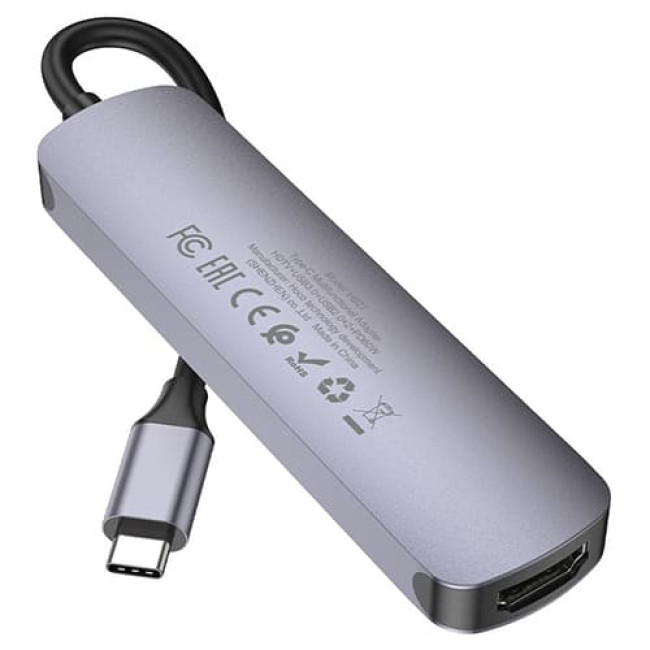Type-C хаб Hoco  HB27 (HDTV + USB3.0 + USB2.0*2 + PD) Серый