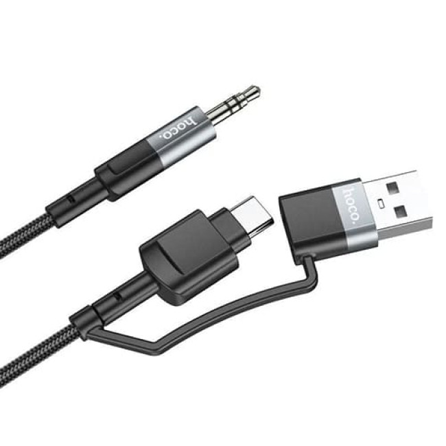 Аудио-кабель AUX c Type-C/USB на 3.5mm Hoco UPA23 Металлик