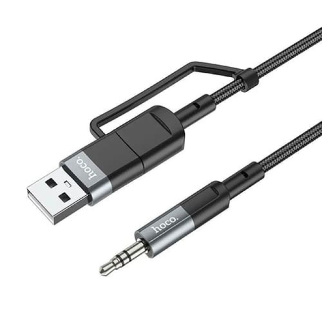Аудио-кабель AUX c Type-C/USB на 3.5mm Hoco UPA23 Металлик - фото4