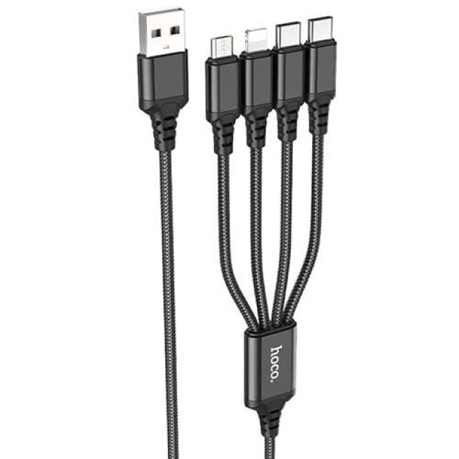 USB кабель Hoco X76 Super Lightning + MicroUSB + Type-C x 2, длина 1 метр (Черный)