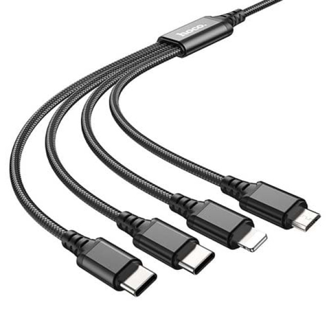 USB кабель Hoco X76 Super Lightning + MicroUSB + Type-C x 2, длина 1 метр (Черный)