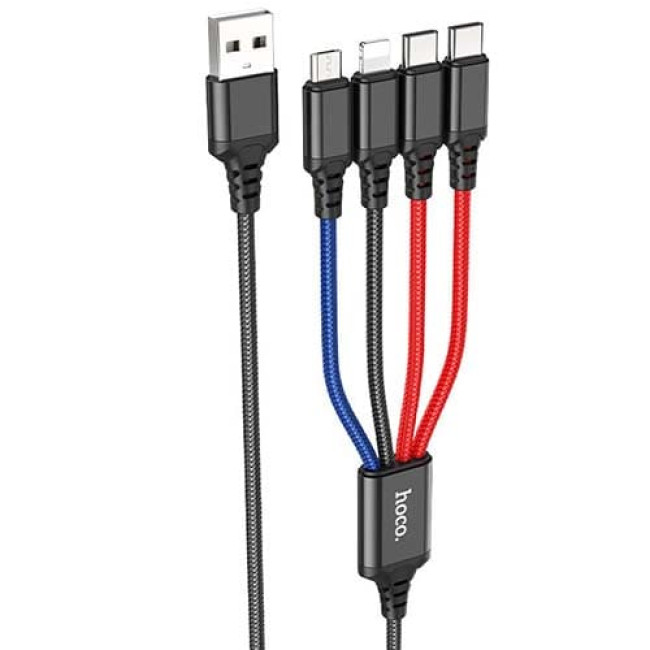 USB кабель Hoco X76 Super Lightning + MicroUSB + Type-C x 2, длина 1 метр (Цветной)