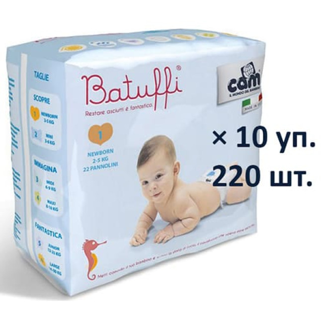 Подгузники CAM Pannolino Batuffi N.Born 1 2-5 кг (220 шт. - 10 уп.) 