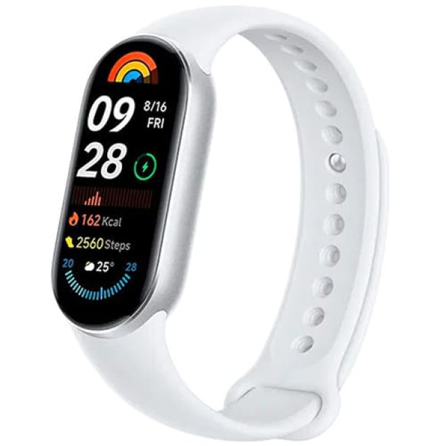 Фитнес-браслет Xiaomi Smart Band 9 (Международная версия) Серебристый, с белым силиконовым ремешком