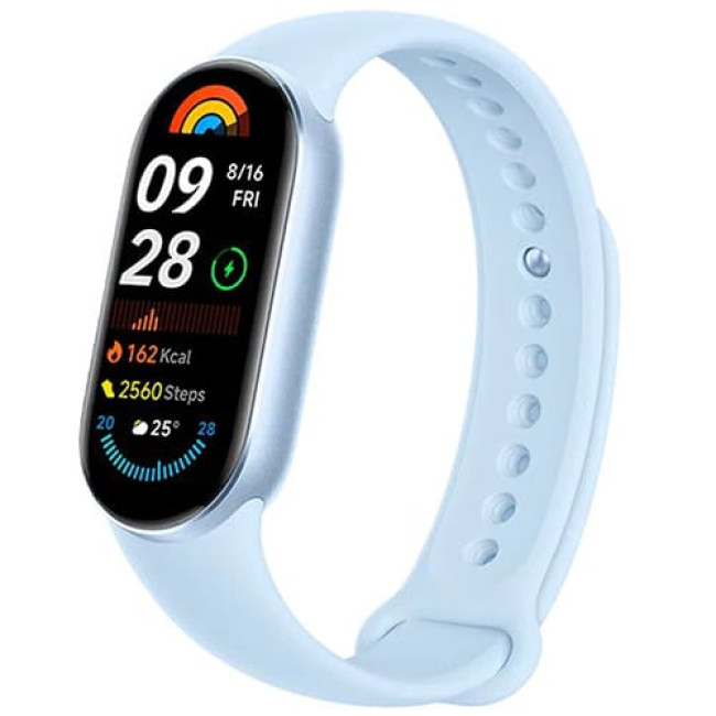 Фитнес-браслет Xiaomi Smart Band 9 (Международная версия) Голубой, с голубым силиконовым ремешком