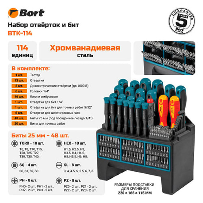 Набор отверток Bort BTK-114 (114 предметов) Набор отверток Bort BTK-114 (114 предметов)