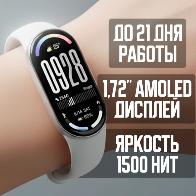 Фитнес-браслет Xiaomi Smart Band 10 (Международная версия) Серебристый, с белым силиконовым ремешком Фитнес-браслет Xiaomi Smart Band 10 (Международная версия) Серебристый, с белым силиконовым ремешком