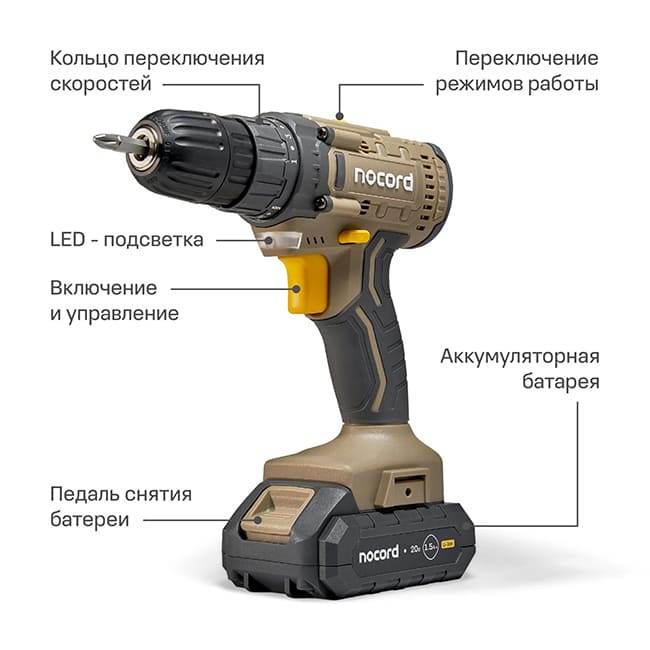 Дрель-шуруповерт Nocord NCD-20.2.15.C (два АКБ, кейс)