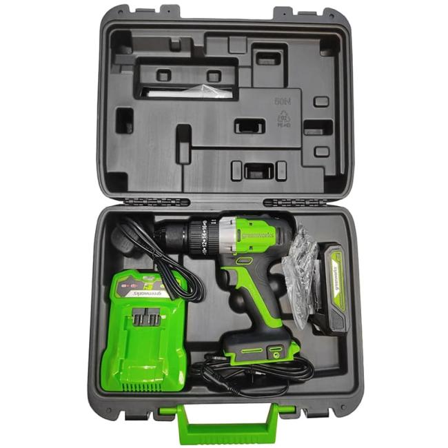 Дрель-шуруповерт ударная Greenworks GD24DD60K2 24V (60Нм) аккумуляторная, с АКБ 2 А/ч и ЗУ 3704107UA (в кейсе)