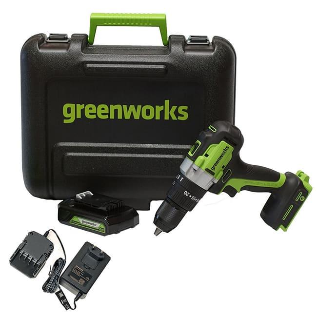 Дрель-шуруповерт ударная Greenworks GD24DD60K2 24V (60Нм) аккумуляторная, с АКБ 2 А/ч и ЗУ 3704107UA (в кейсе)