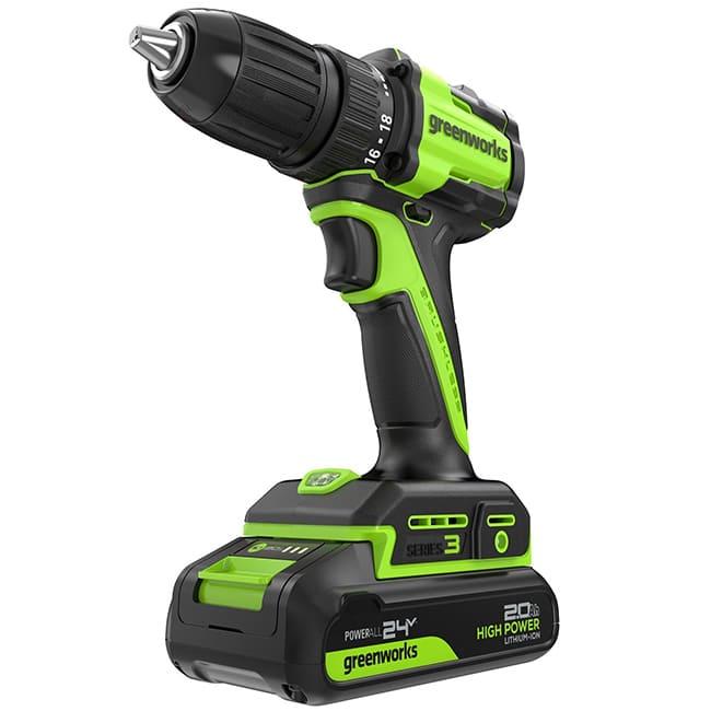 Дрель-шуруповерт Greenworks DD345K2 24V (27/45Нм) аккумуляторная, c АКБ 2 А/ч и ЗУ 3708307CUA