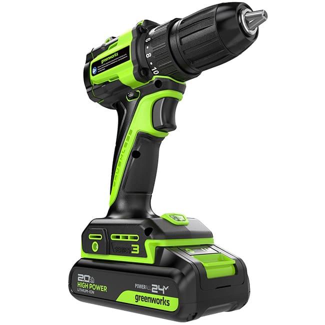 Дрель-шуруповерт Greenworks DD345K2 24V (27/45Нм) аккумуляторная, c АКБ 2 А/ч и ЗУ 3708307CUA