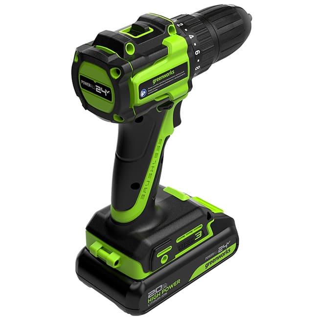 Дрель-шуруповерт Greenworks DD345K2 24V (27/45Нм) аккумуляторная, c АКБ 2 А/ч и ЗУ 3708307CUA