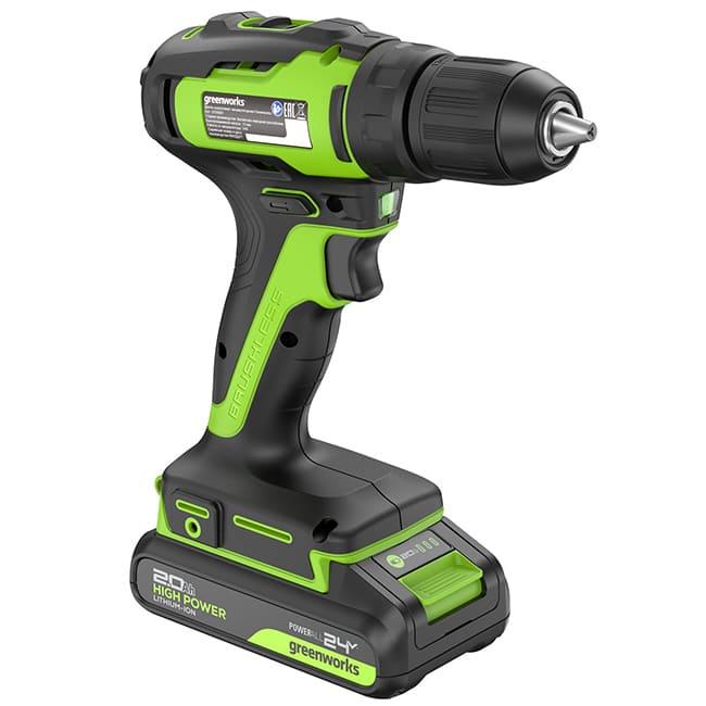 Дрель-шуруповерт Greenworks GD24DD35K2 24V (35Нм) аккумуляторная, с АКБ 2 А/ч и ЗУ 3704007UA (в кейсе)