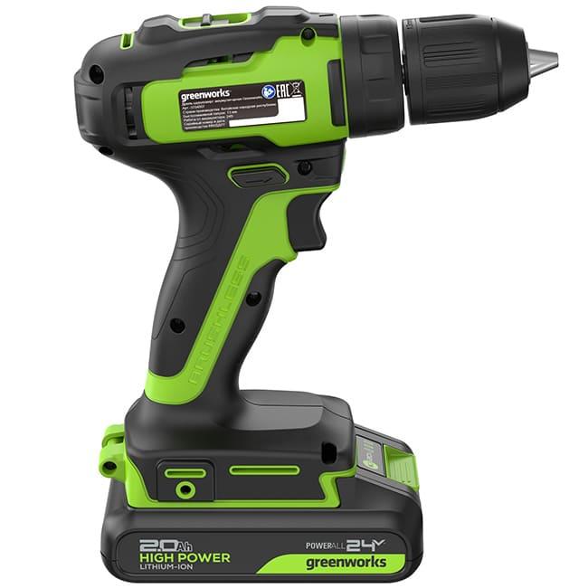 Дрель-шуруповерт Greenworks GD24DD35K2 24V (35Нм) аккумуляторная, с АКБ 2 А/ч и ЗУ 3704007UA (в кейсе)