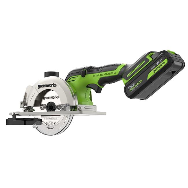 Циркулярная мини-пила Greenworks G24MCSK2 24V аккумуляторная, с АКБ 2 А/ч и ЗУ 1501207СUA