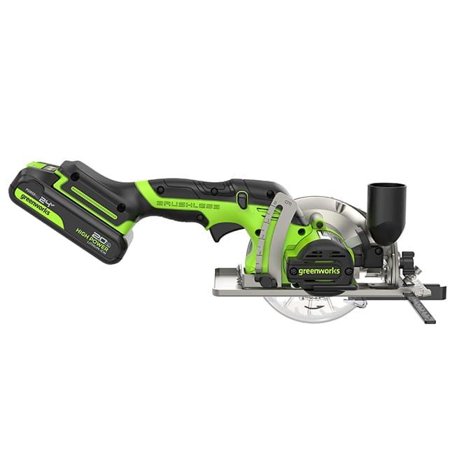 Циркулярная мини-пила Greenworks G24MCSK2 24V аккумуляторная, с АКБ 2 А/ч и ЗУ 1501207СUA