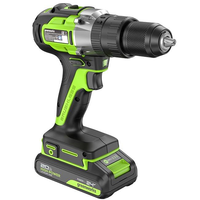 Дрель-шуруповерт ударная Greenworks GD24DD60 24V (60Нм) аккумуляторная, с АКБ 2 А/ч и ЗУ 3704107CUA