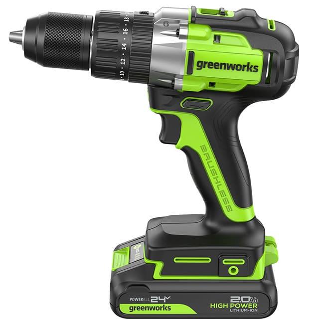 Дрель-шуруповерт ударная Greenworks GD24DD60 24V (60Нм) аккумуляторная, с АКБ 2 А/ч и ЗУ 3704107CUA