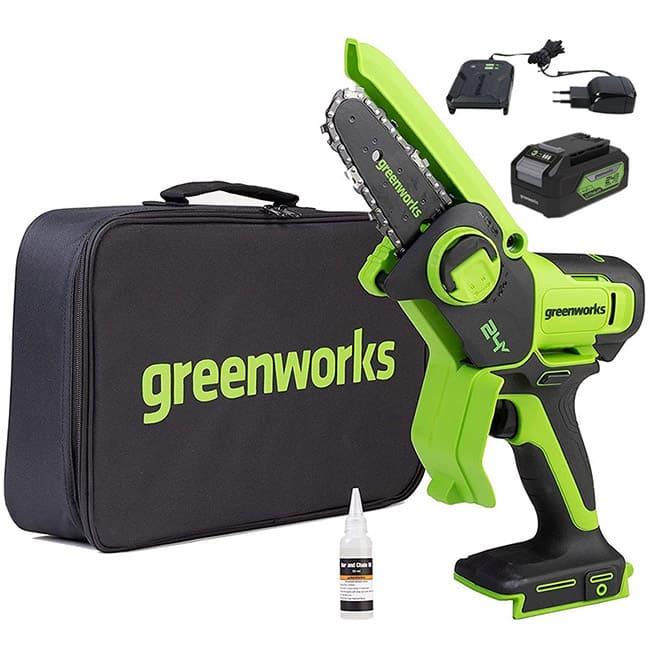 Цепная пила Greenworks GD24CSMNXK4 24V (15 см) аккумуляторная, с АКБ 4 А/ч и ЗУ 2008707UB