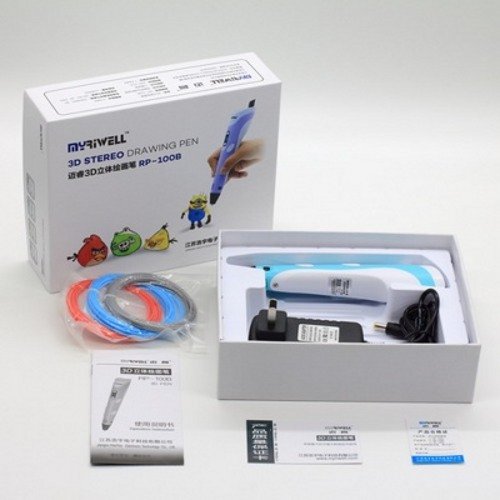 3D-ручка Myriwell RP-100B с LCD дисплеем (голубая) + 180 метров ABS пластик + трафареты 5 шт