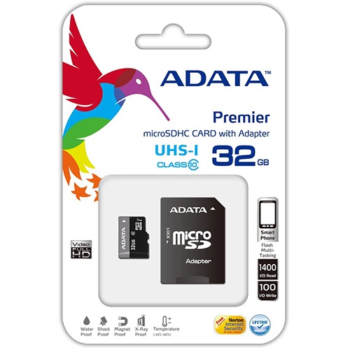Карта памяти A-Data Premier microSDHC UHS-I 32GB Class 10 (AUSDH32GUICL10-R) + SD адаптер 