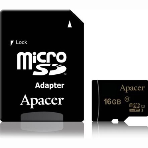 Карта памяти APACER SDHC-MICRO CARD 16GB CLASS 10 UHS-I  (AP16GMCSH10U1-R)+ SD адаптер 