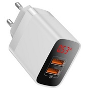 Зарядное устройство Baseus Mirror Lake Dual QC Digital Display Quick Charger 2 USB (Белый)     - фото