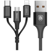 USB кабель Baseus Excellent 3 в 1 Cable MicroUSB Lightning + Type-С 1,2 метра (Черный) - фото