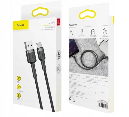 USB кабель Baseus Cafule Cable для зарядки и синхронизации Type-С длина 1 метр (Черный) 