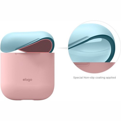 Чехол Elago Silicone Duo Case для AirPods с двумя сменными крышками (Розовый)